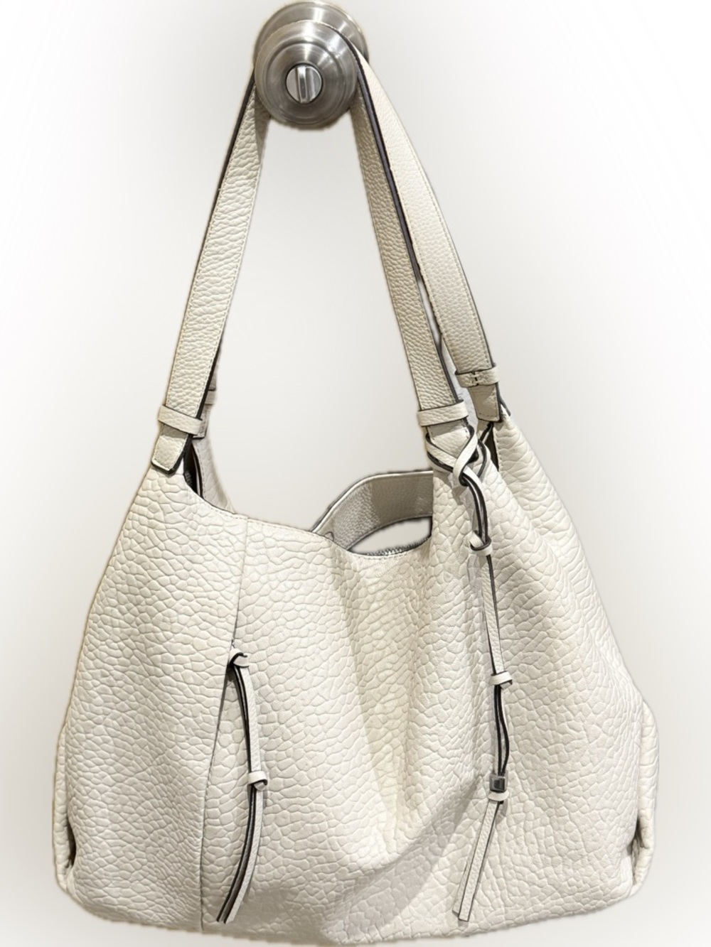 Vince Camuto Cream Pebbled Leather Shoulder Bag